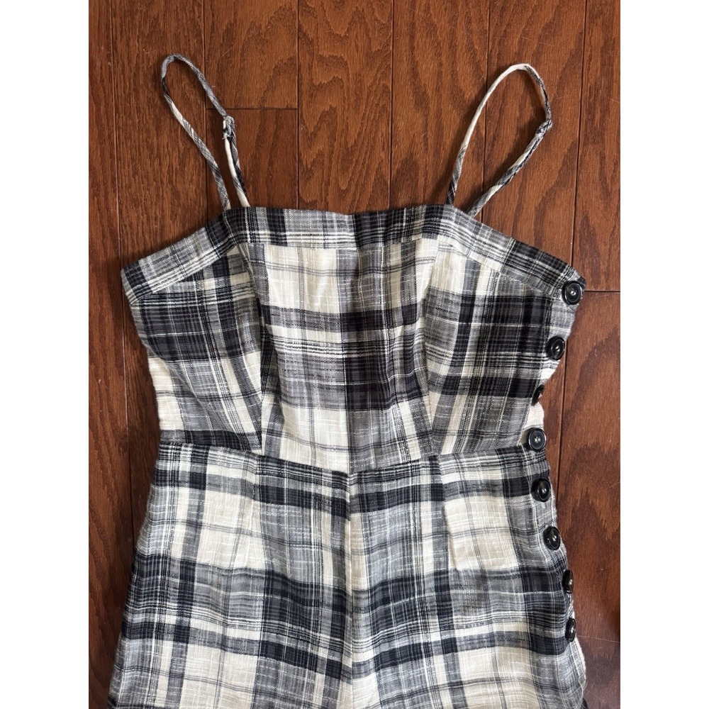 First Monday Plaid Wide Leg Jumpsuit XS Black White Button Detail Cotton - Picture 4 of 9